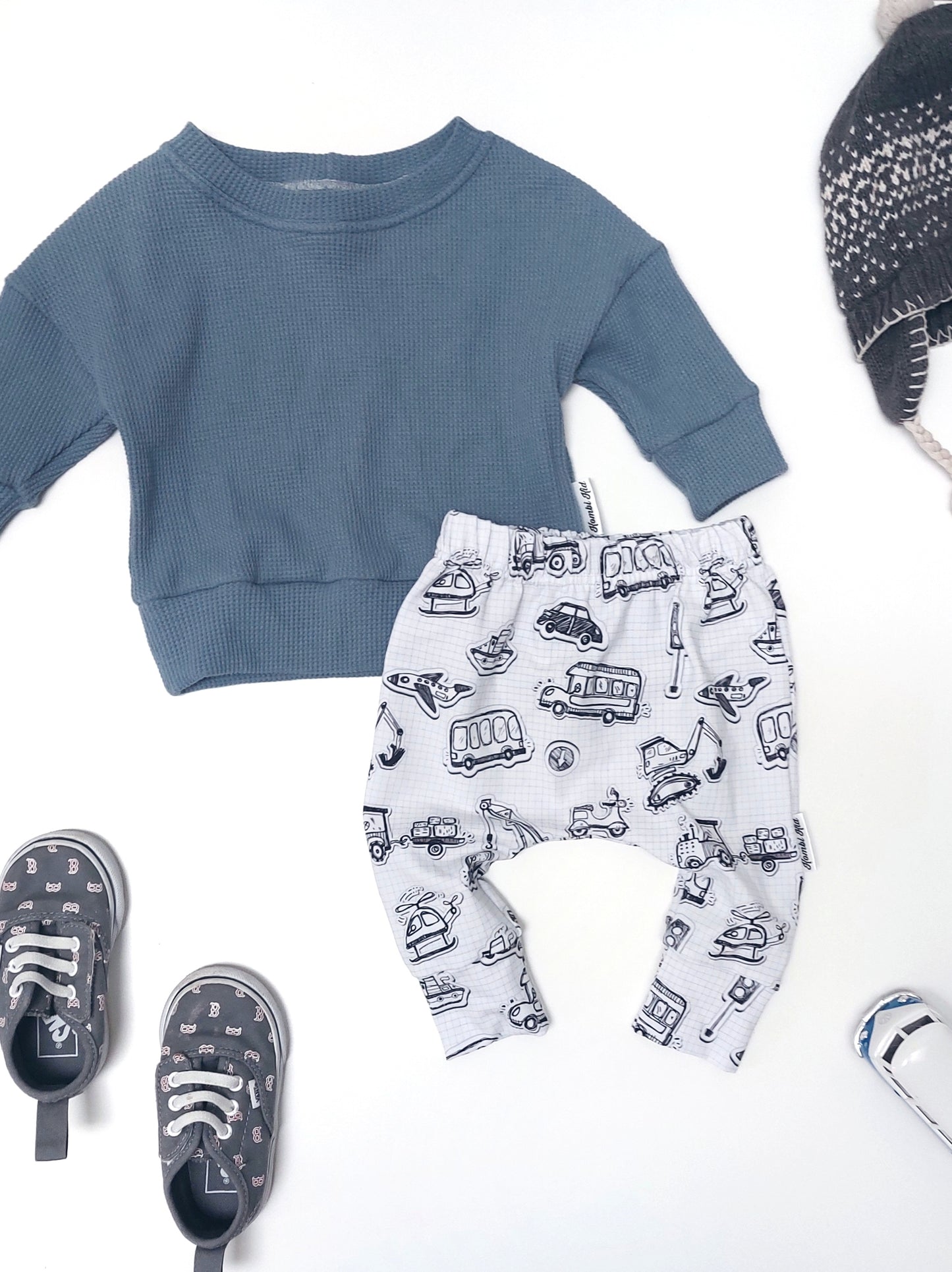 Steel Blue Waffle Dolman Top