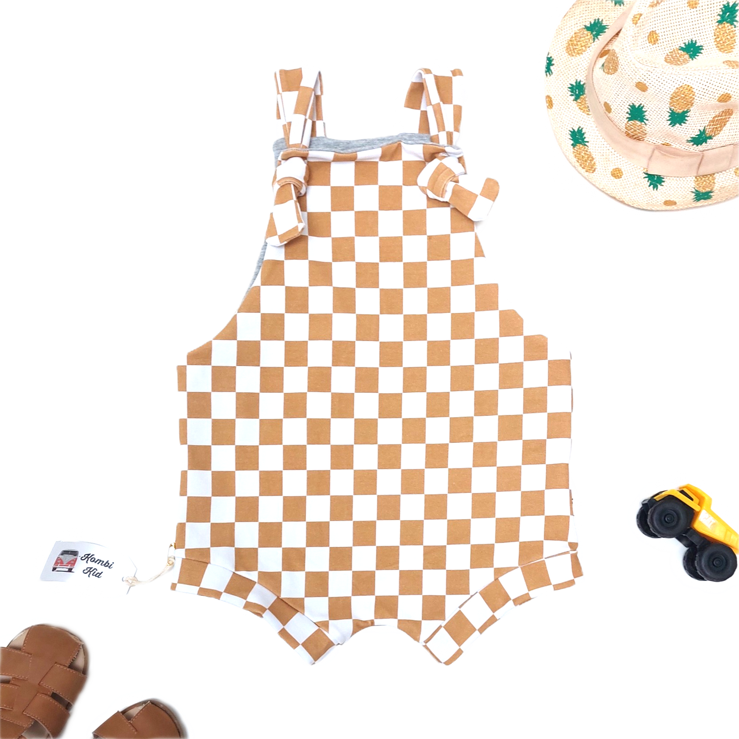 Shortie Overalls - Honey Check