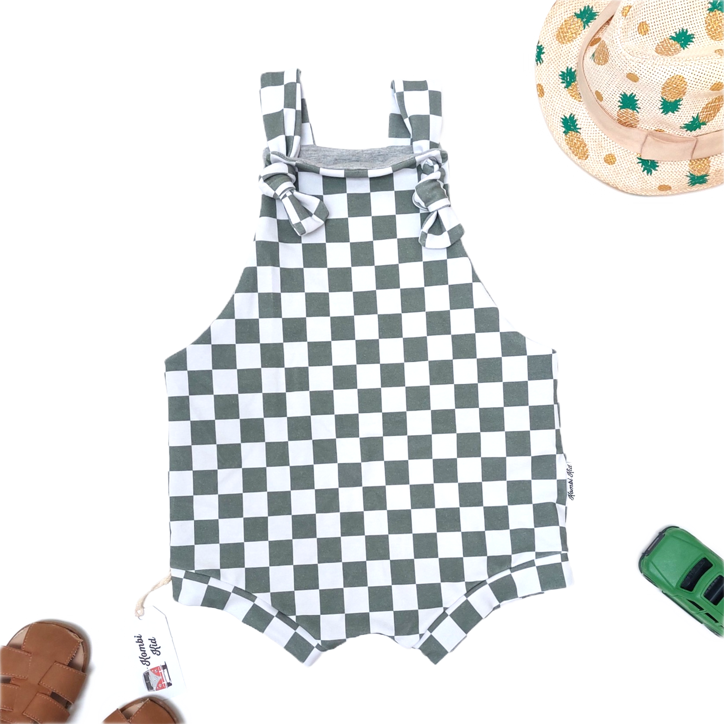 Shortie Overalls - Sage Check