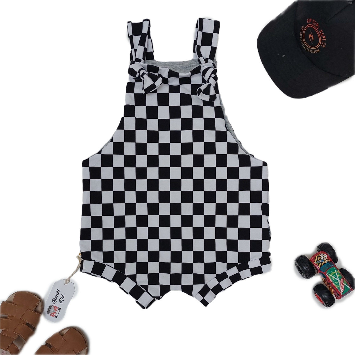Shortie Overalls - Black and White Check