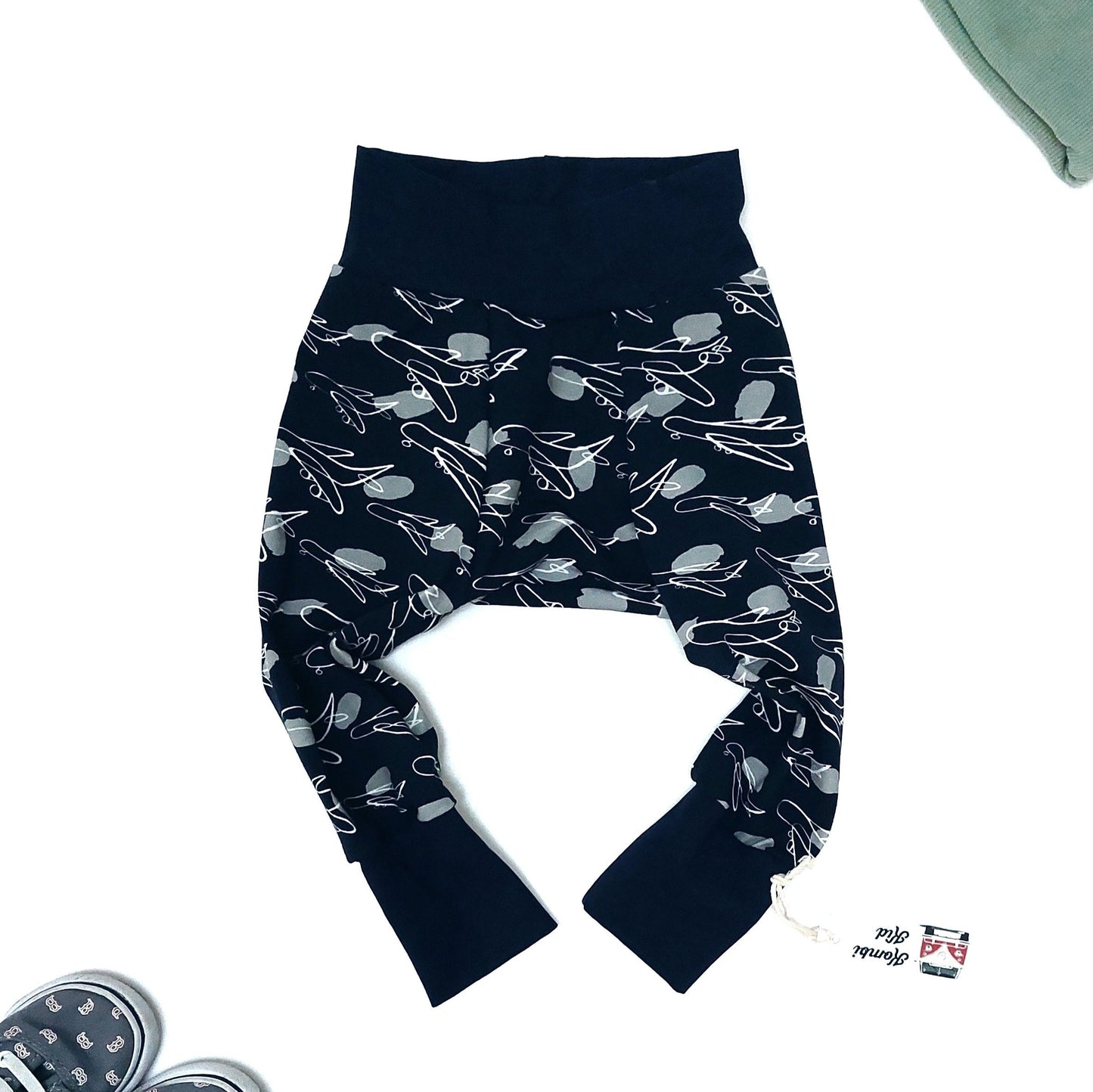 Navy Sketchy Planes Big Butt Baby Pants