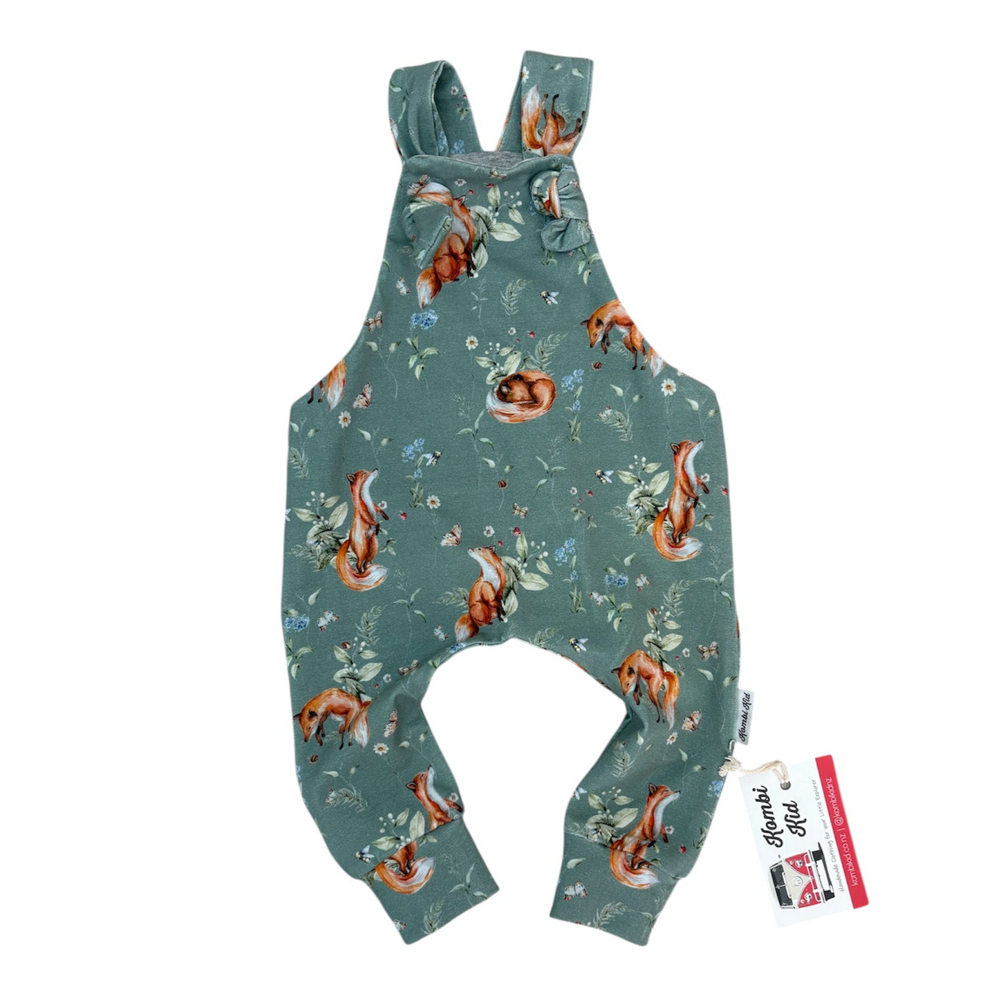 Foxes on Sage Overalls