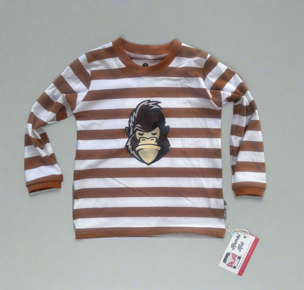 Gorilla Long Sleeve Tee in Terracotta Stripe