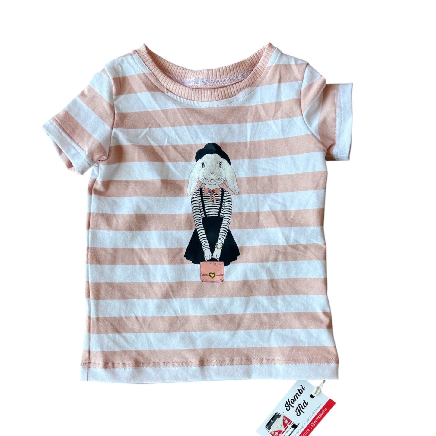 Hipster Bunny Tee Pink Stripe