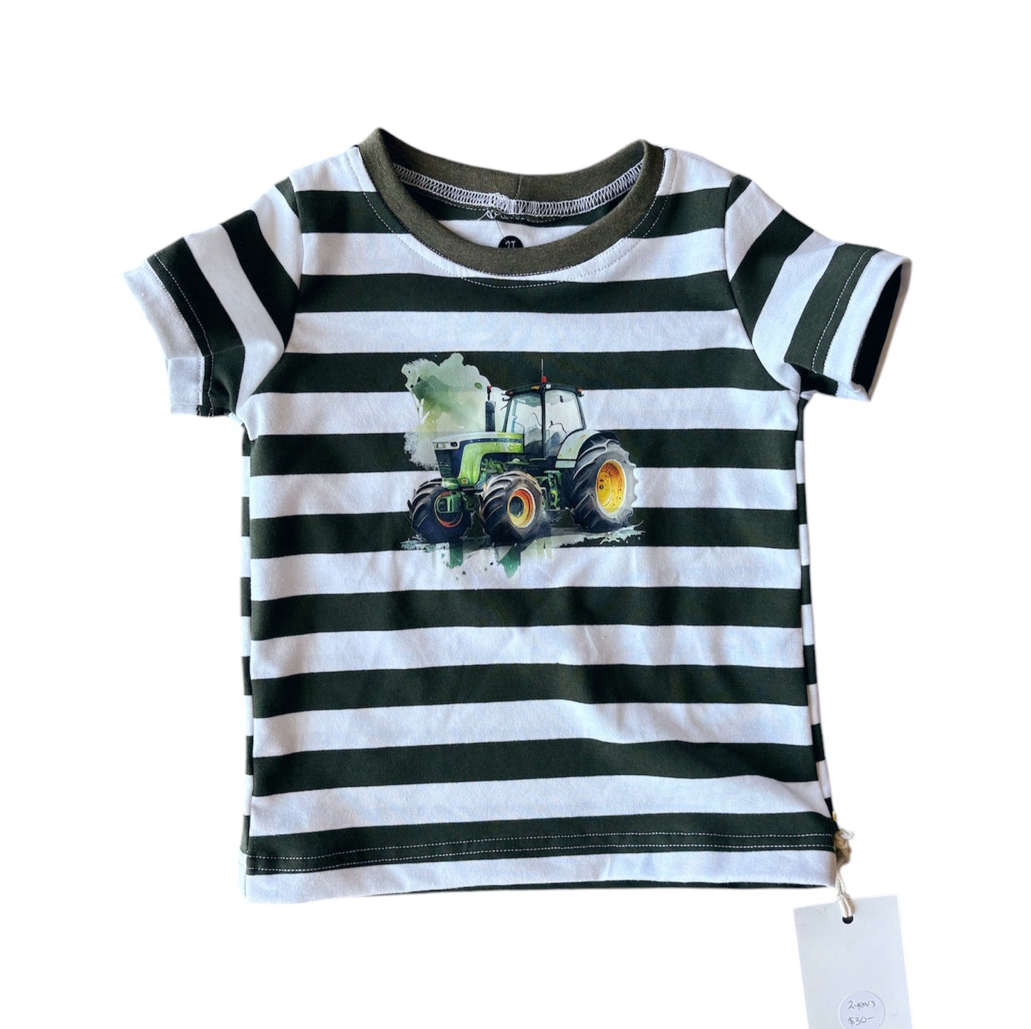 Tractor Tee on Green Stripe
