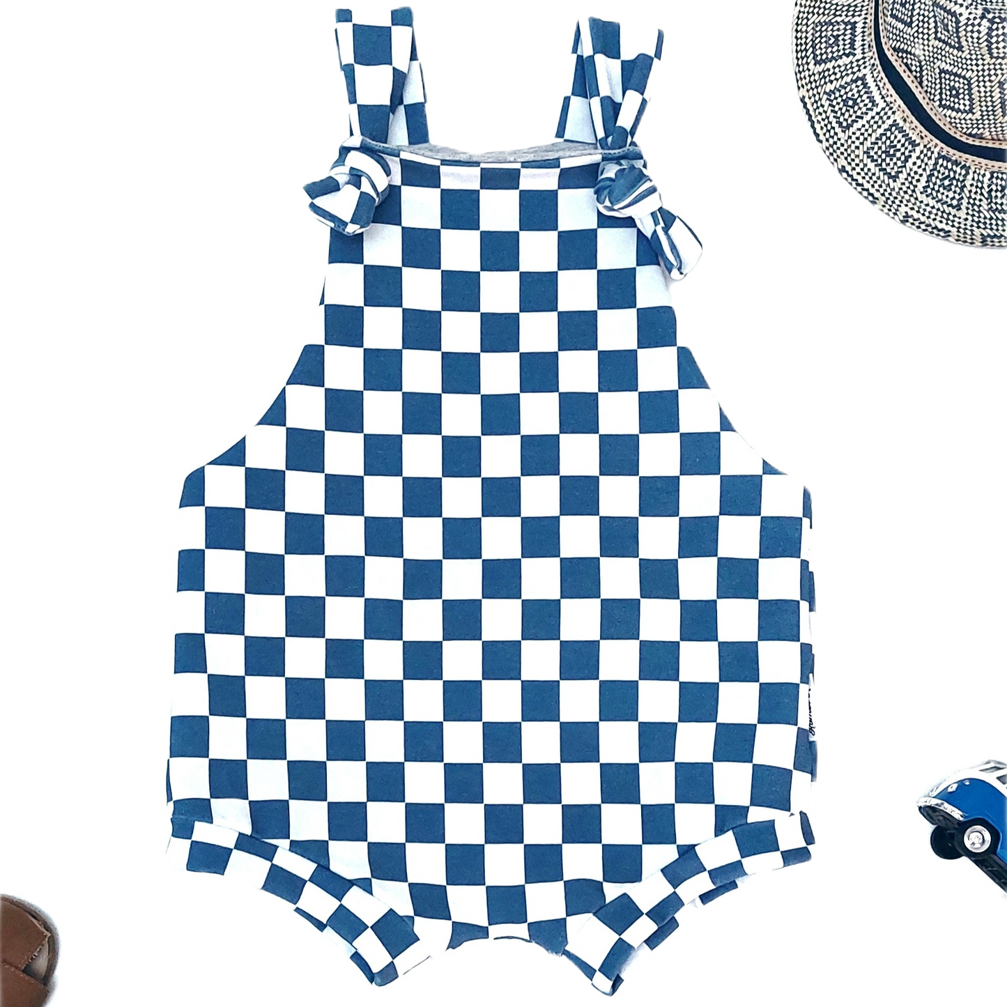 Shortie Overalls - Denim Blue Check