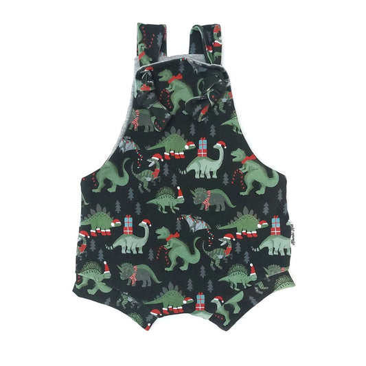 Christmas Dinos Shortie Overalls