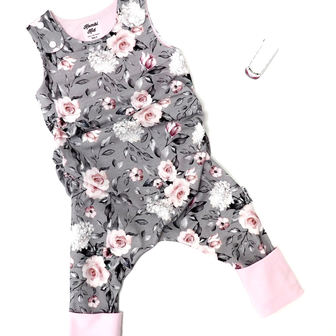 Roses on Grey Floral Grow With Me Romper