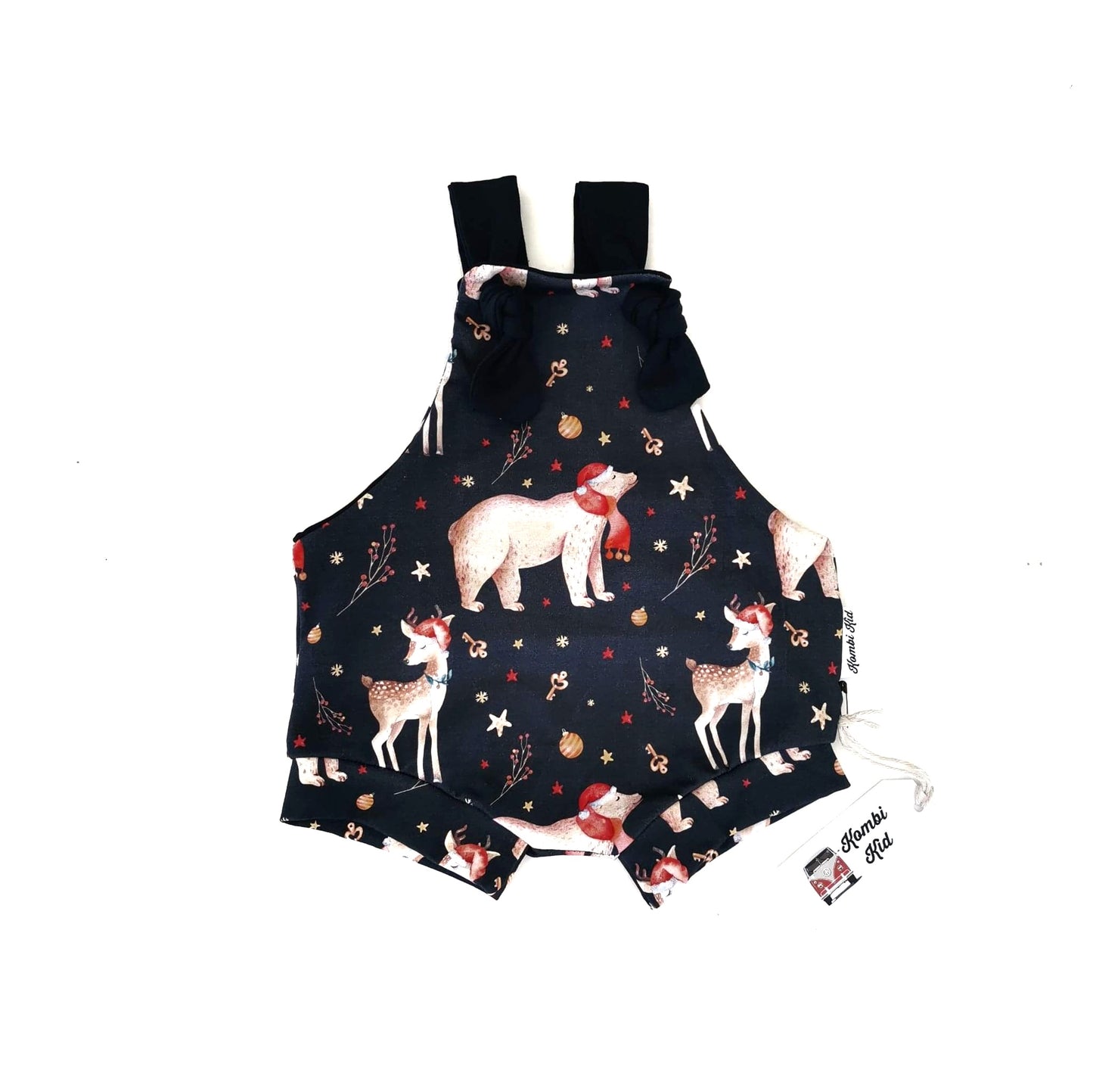 Christmas Deer on Navy Shortie Overalls