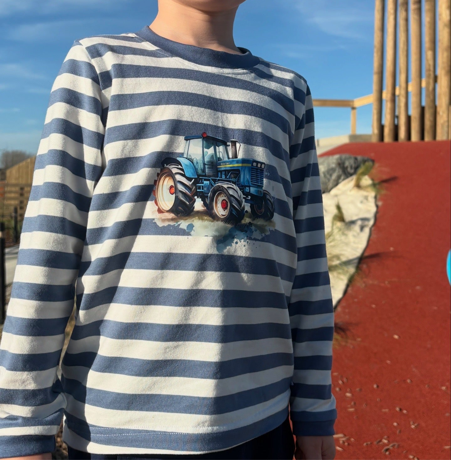 Tractor Long Sleeve Tee in Blue Stripe