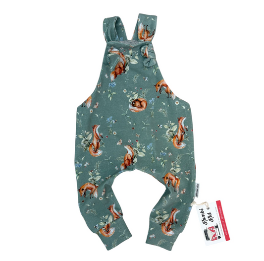 Foxes on Sage Overalls