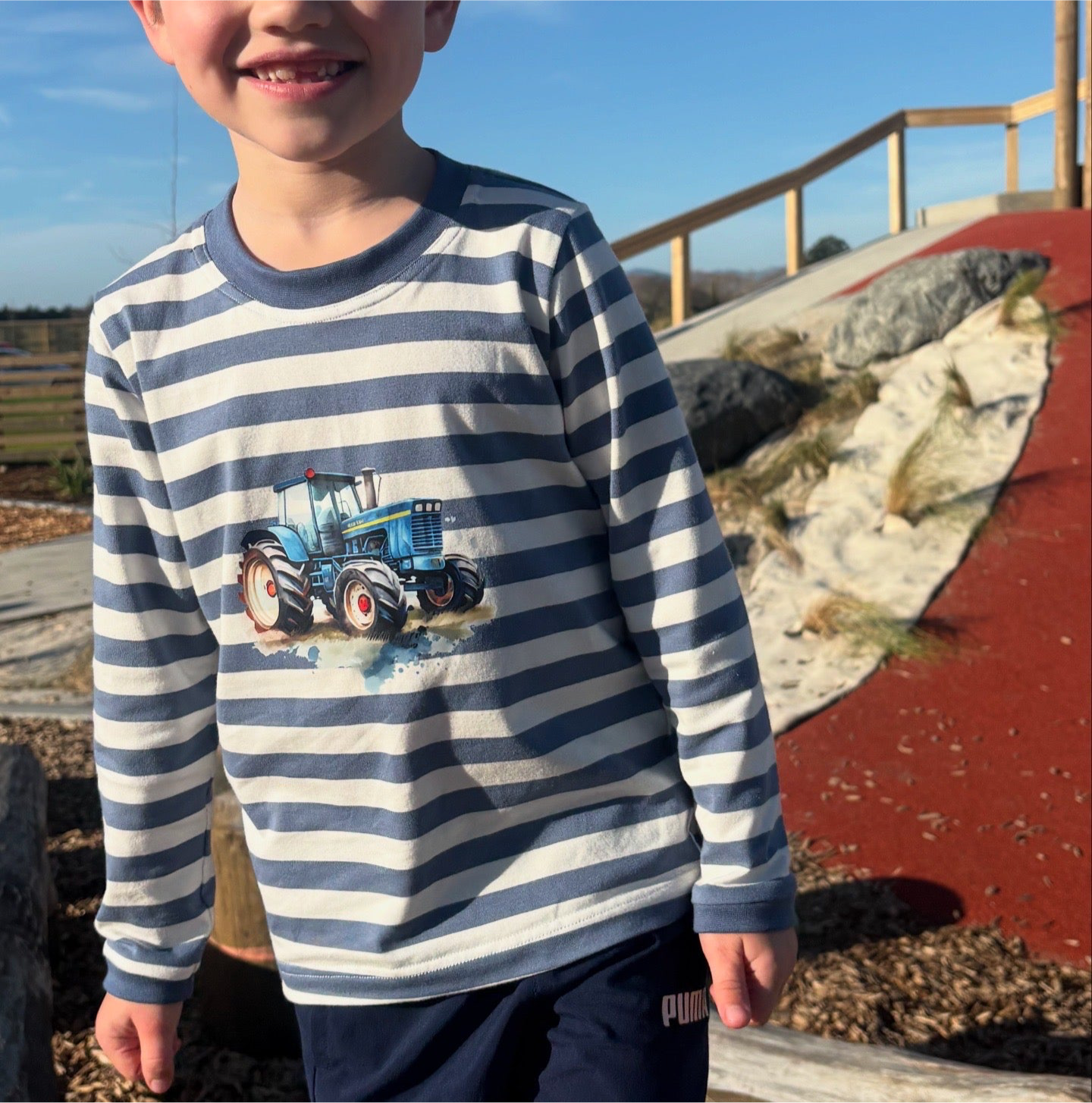 Tractor Long Sleeve Tee in Blue Stripe