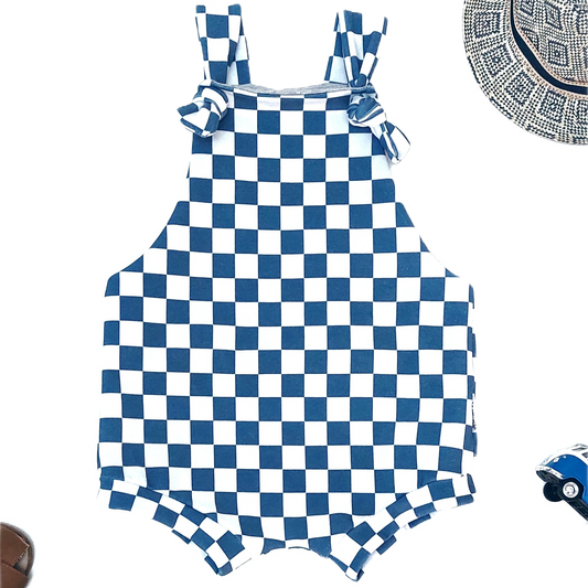 Shortie Overalls - Denim Blue Check