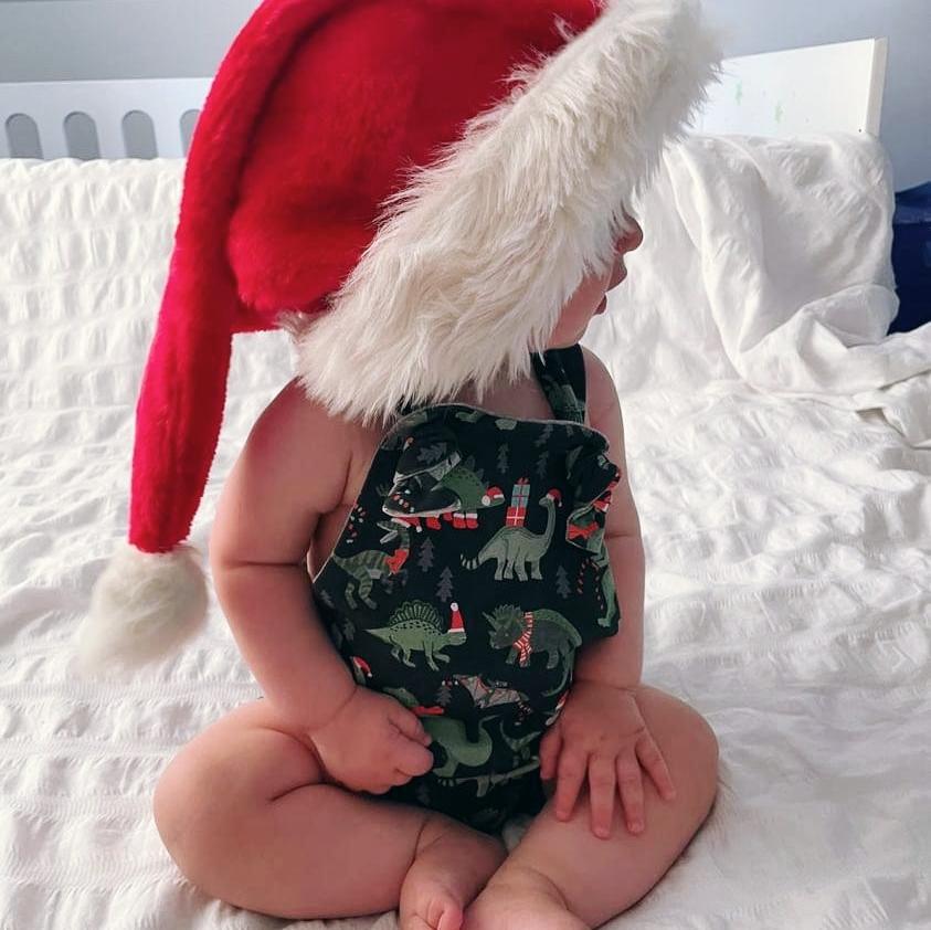 Christmas Dinos Shortie Overalls